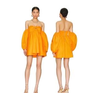 NWT  Love & Lemons Orange Bow Mini Dress Puff Sleeve Off-Shoulder — Size XXS